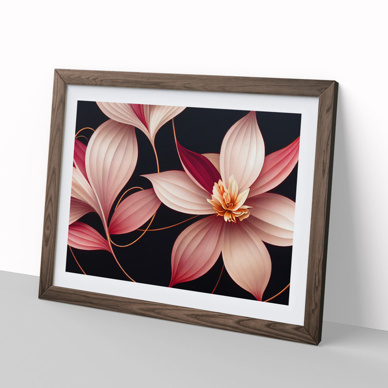 Ethereal Flowers Deco - Framed Print, 25cm H x 34cm W x 2cm D, Walnut