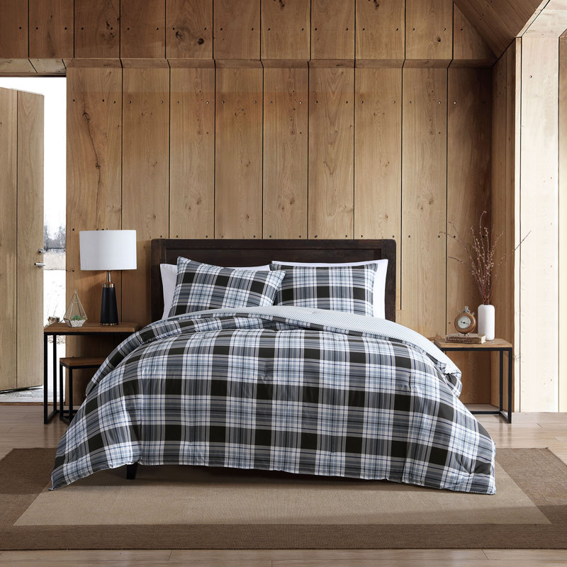 Ensemble de housse de couette en coton Lewis Plaid de Eddie Bauer, Housse de couette simple + 1 taie décorative stan