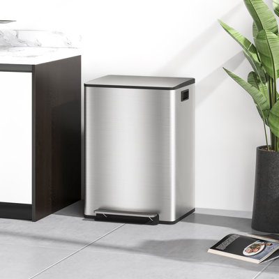 HOMCOM Dual Kitchen Bin 2 Stainless Steel Double Pedal Bin