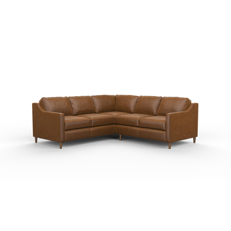 Sorrento 2x2 100% Full Top Grain Leather Sectional, Steepelchase Cocoa Genuine Leather