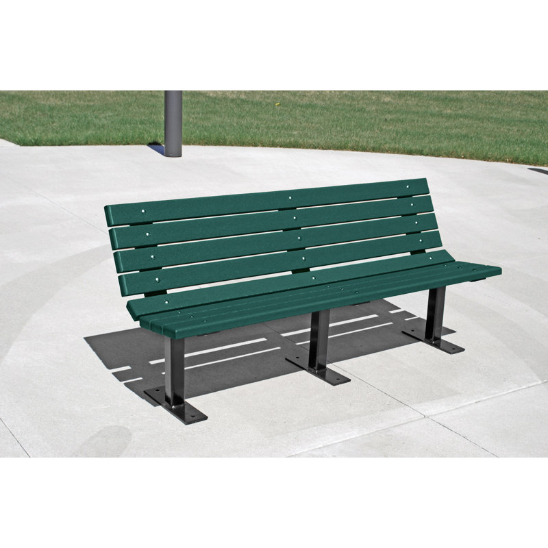 Banc de parc en plastique recyclé Contour, T enterré, 6 pi, Vert