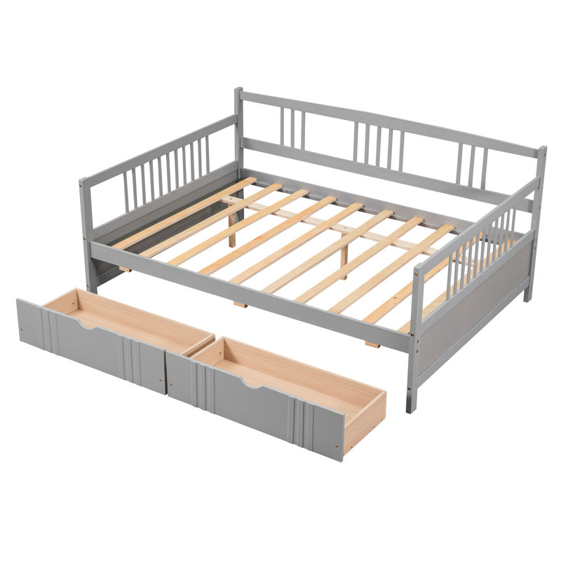 Lit de jour gris avec deux tiroirs, composé de bois massif pour une utilisation à long terme dans une chambre spacieuse, Gris