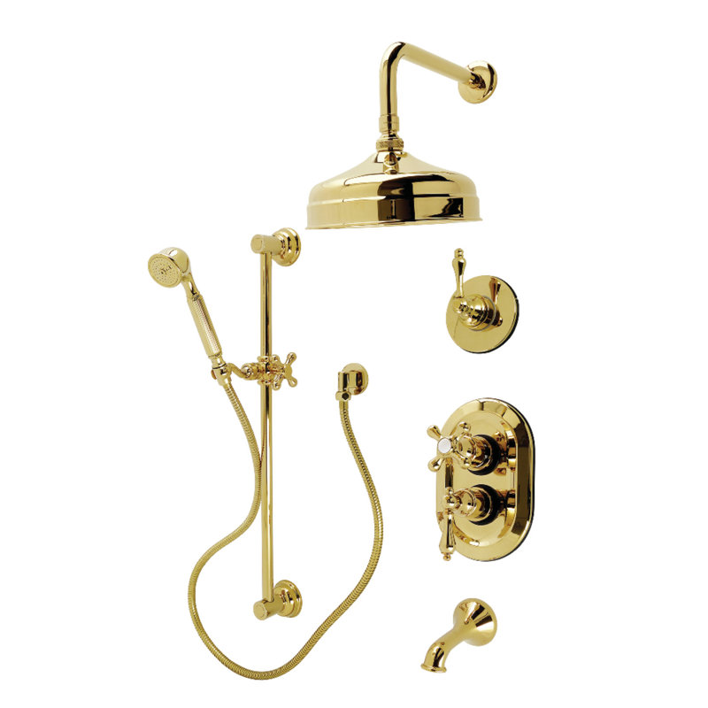 Kingston Restoration Thermostatic Tub and Shower System, Polished Brass