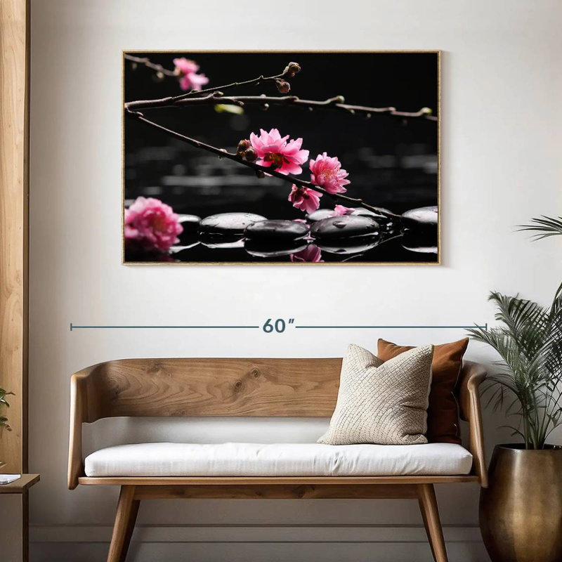 Cerisier en fleurs, Cadre flottant en bois naturel, 46 po x 31 po