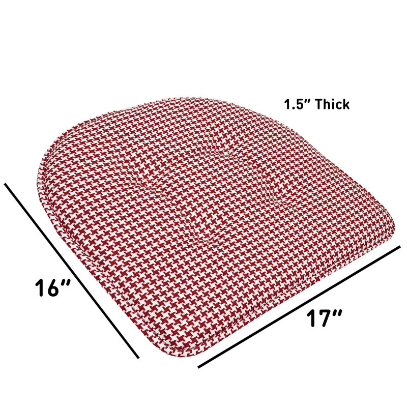 Houndstooth Stitch U Shaped Memory Foam 17" x 16" Chair Cushions, Red, Set of 6