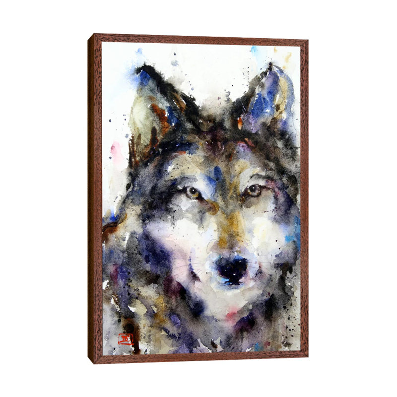 Wolf II by Dean Crouser - Floater Frame Painting on Canvas, Brown