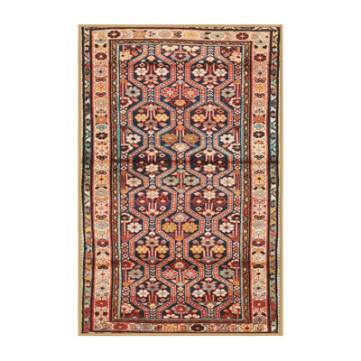 Tapis rouge/noir/jaune clair traditionnel Elleny