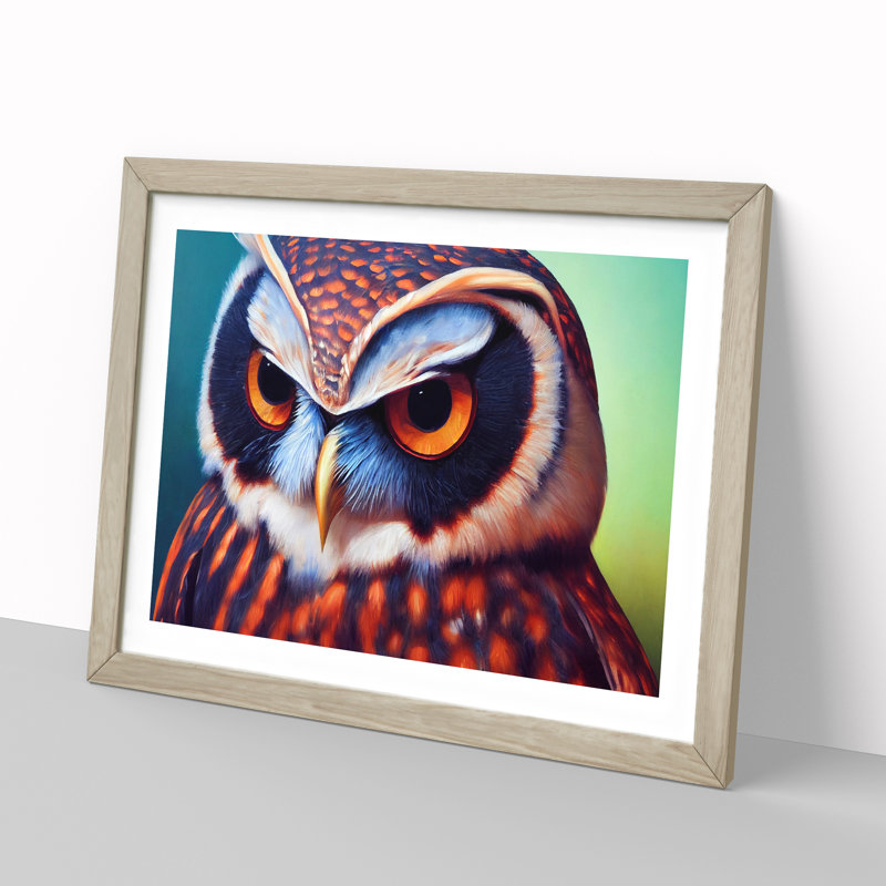 Brilliant Owl - Single Picture Frame Print, 25cm H x 34cm W x 2cm D, Oak Framed