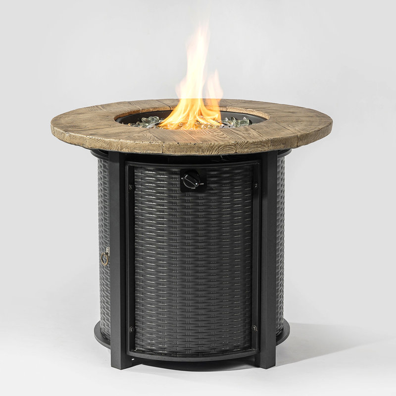 Propane Gas Fire Pit Table, 50000 BTU Round Steel Fire Pit With Imitation Wood Grain Finish