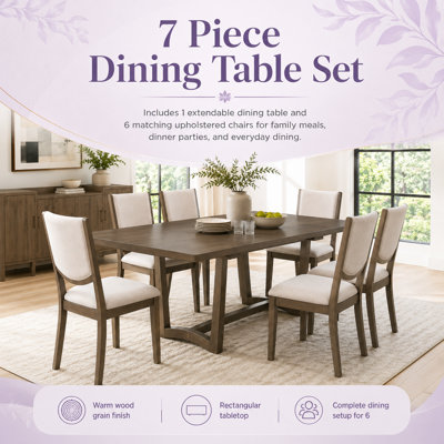Ensemble de salle à manger extensible 7 pièces Dame avec base à tréteaux et 6 chaises Damekia