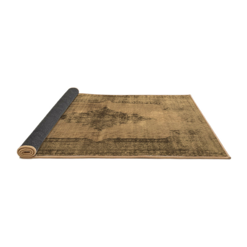 Tapis oriental en laine / polyester tissé à la machine en brun / noir, Rond 5 pi