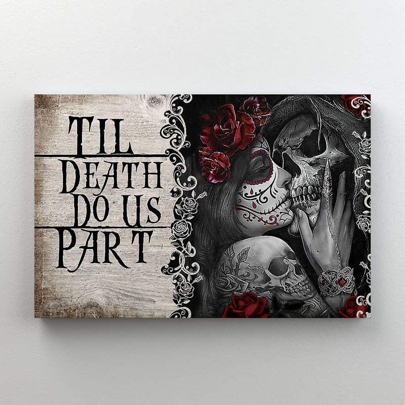 Couple of Skeletons Kissing - Til Mort Do Us Part - 1 pièce, reproduction d'art graphique sur toile tendue