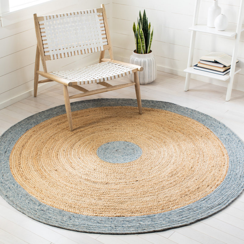Tapis en jute / laine / coton tissé à la main Manley, Rond 6 pi