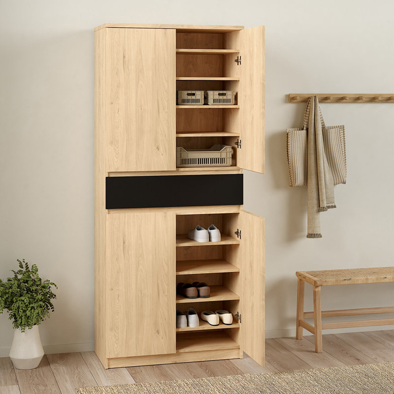 28 Pair Shoe Storage Cabinet, Brown/Black