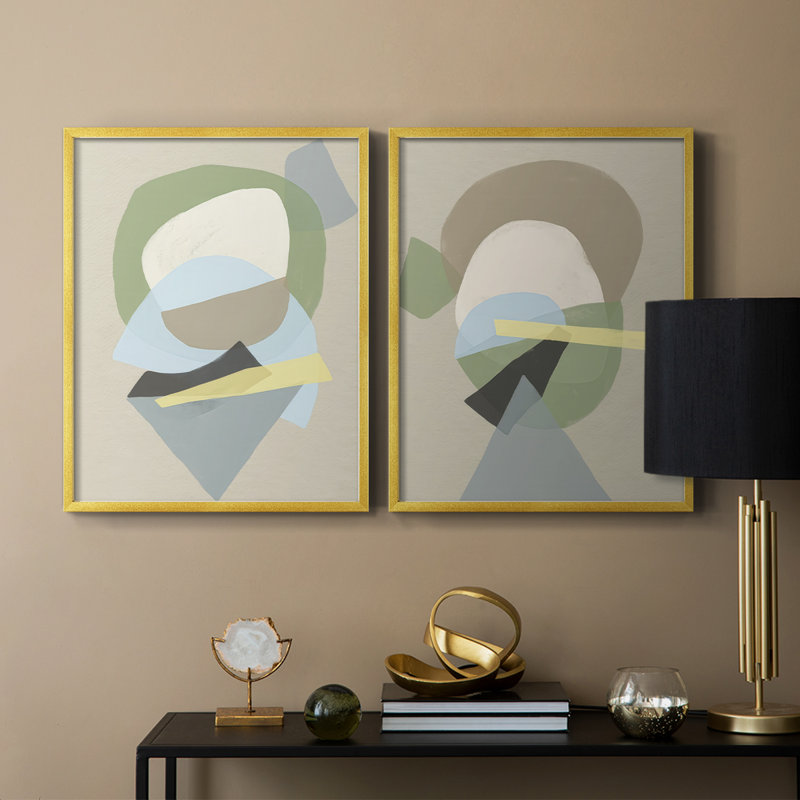 Mod Shape Stack I-Premium Framed Print -Ready to Hang - No Nails Required - No Nails Required, 29" H x 46" W, Gold