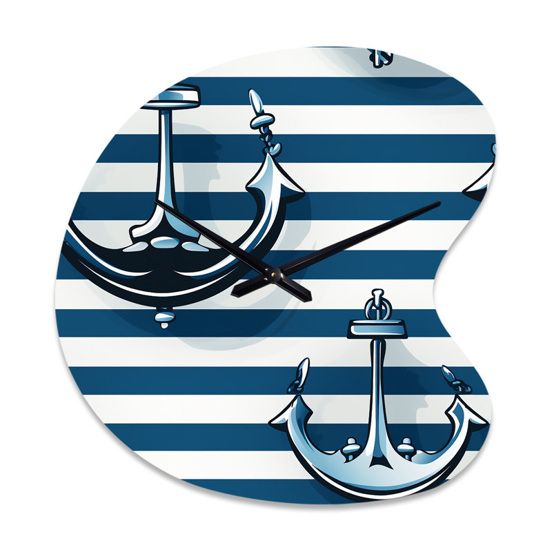 Motif rayé de charme nautique - horloge murale de forme unique côtière, horloge murale asymétrique bleue, Petit