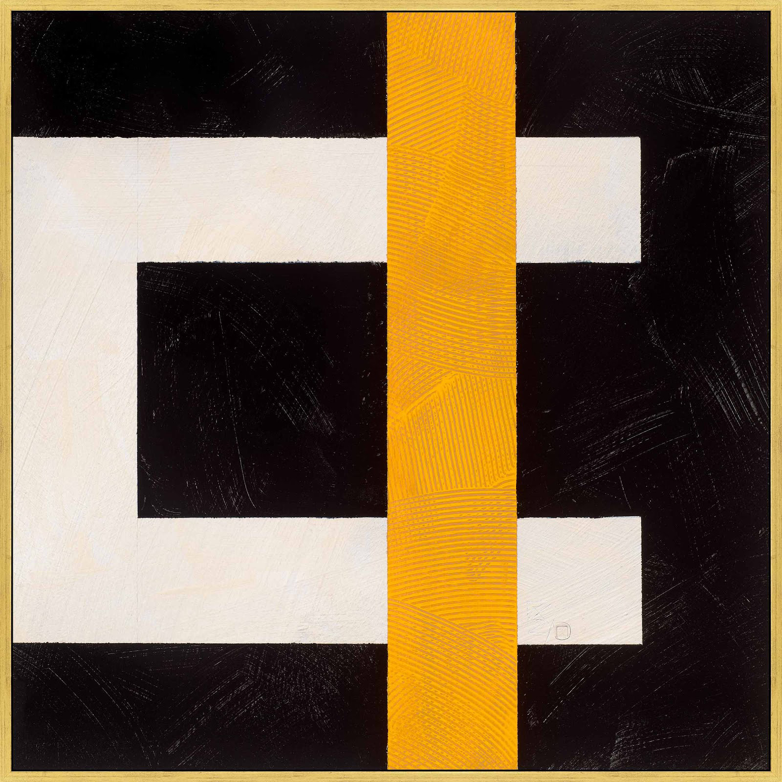 Composition With Yellow 3 by Robert Kamnatnik, Gold Framed Canvas, 36" H x 36" W x 1.38" D