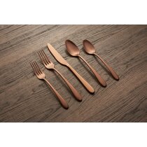 5pcs/set Stainless Steel Crown Handle Cutlery Set With Partial Gold Plating  And Embossed Steak Knives