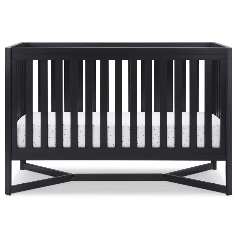 Midnight Grey 4-in-1 Convertible Baby Crib with X-Shaped Base