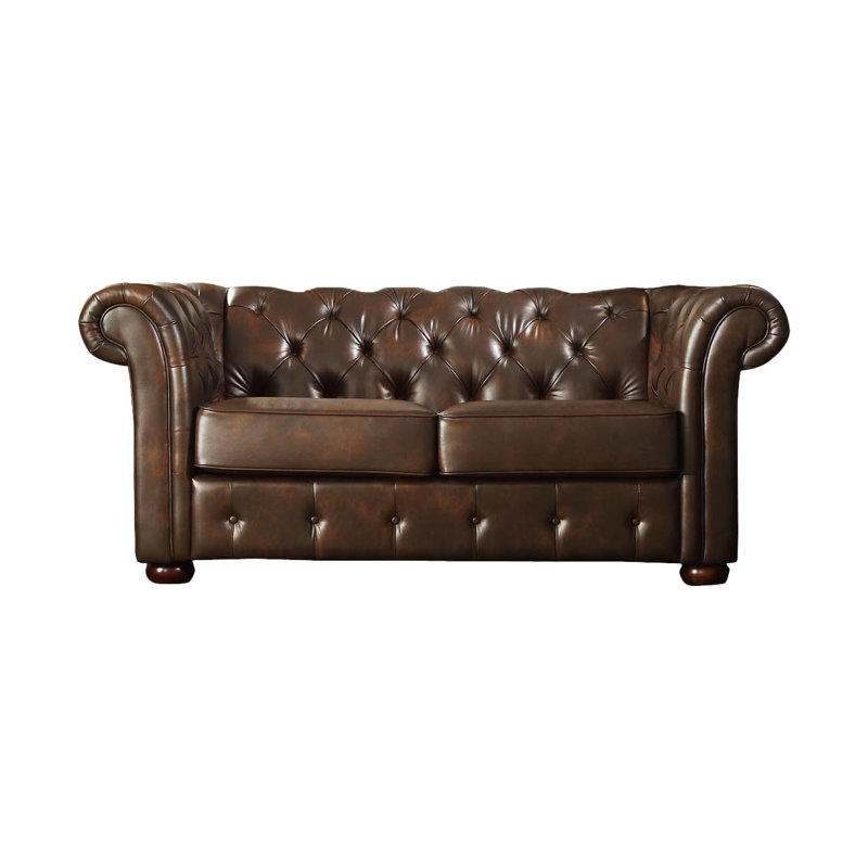 Causeuse Chesterfield en similicuir à accoudoirs arrondis de 68,4 po Huskins