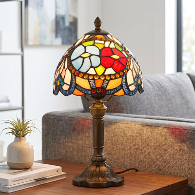 14.17 In Circle Bead Tiifany Style Table Lamp, Colorful Glass Shade Bedside Lamp (E26 Warm Bulb Included)