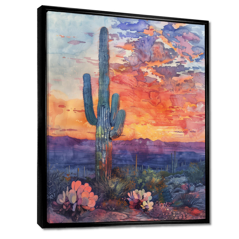 Cactus vert mauve, désert, coucher de soleil II - Cactus, art mural, H 32 po x l 24 po x P 1 po