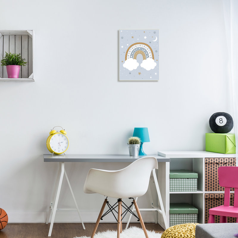 «Nursery Outer Space Symbole Rainbow Cloudy Starry Night», art mural sur toile par Ilis Aviles, H 13 po x l 19 po