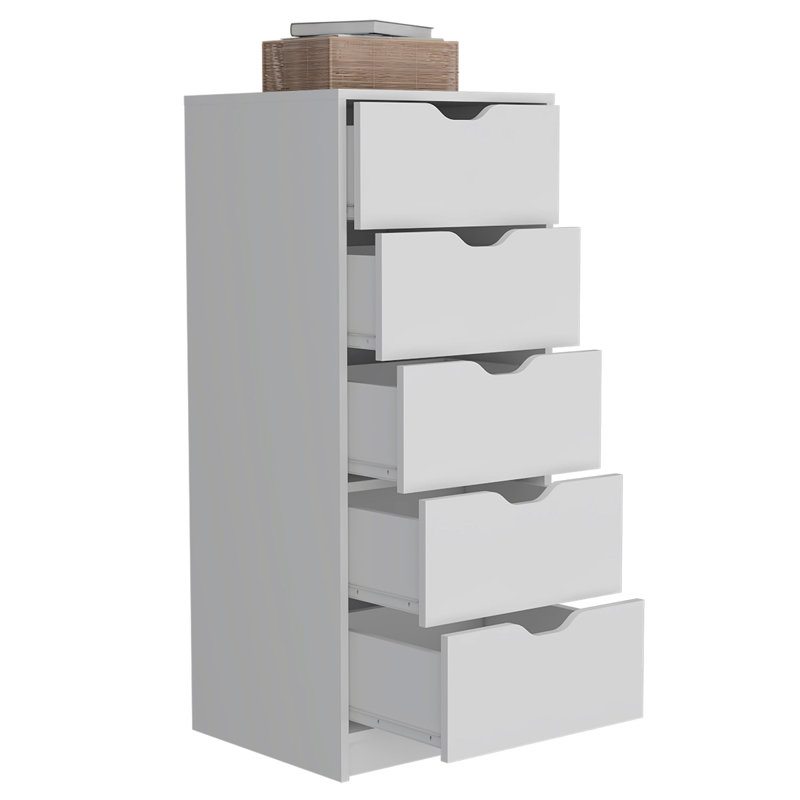 Commode haute 5 tiroirs Basilea, système coulissant - Blanc, Blanc