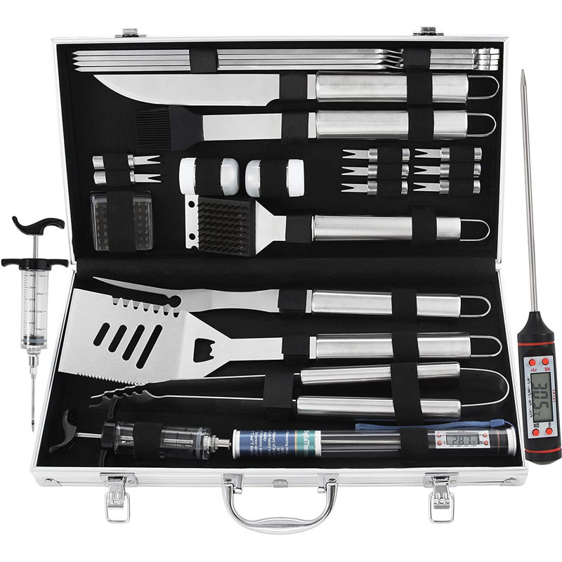 Ensemble 24 pièces d'outils de barbecue, Argent