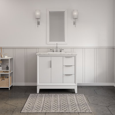 Elizabeth 36" Carrara White Marble Countertop Bath Vanity with Faucet and Mirror