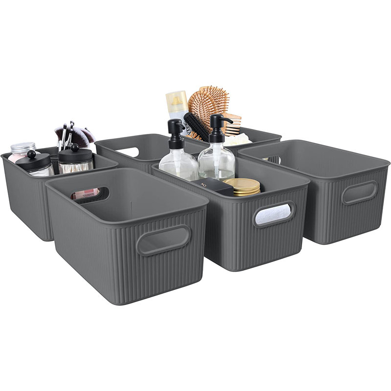 Paniers de rangement en plastique, 6, gris