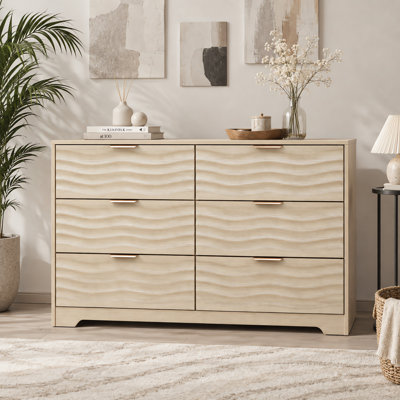 Nidovia 48" Wide 6 Drawers Dresser for Bedroom and Living Room Storage,Natural Wood