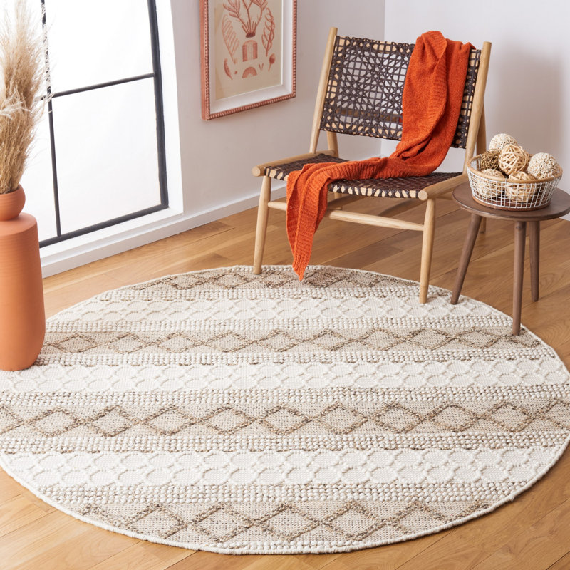 Tapis en laine / coton tissé à la main Natura ivoire / brun, Rond 6 pi