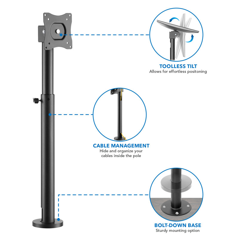 Black Adjustable POS Monitor Mount with Cable Management