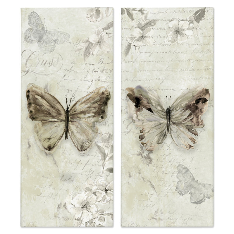 «Vintage Butterfly Scrapbook Page 2», ensemble d'art mural sur toile par Carol Robinson, H 30 po x l 13 po