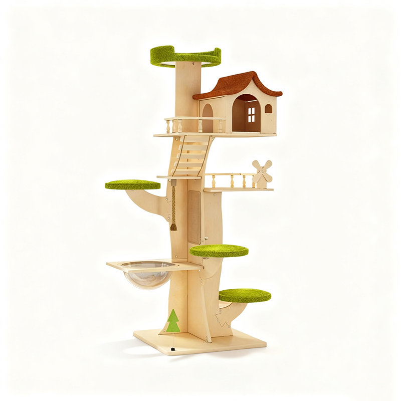 68.11" Green Standard Solid + Manufactured Wood Cat Tree