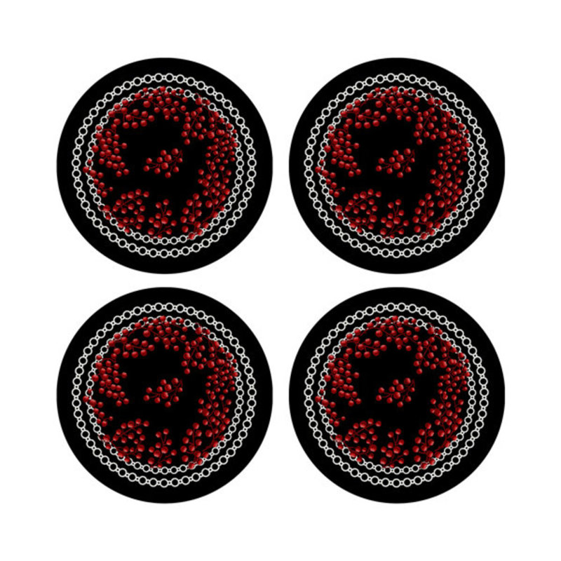 Sous-verres ronds en cuir vegan, Rouge / Noir
