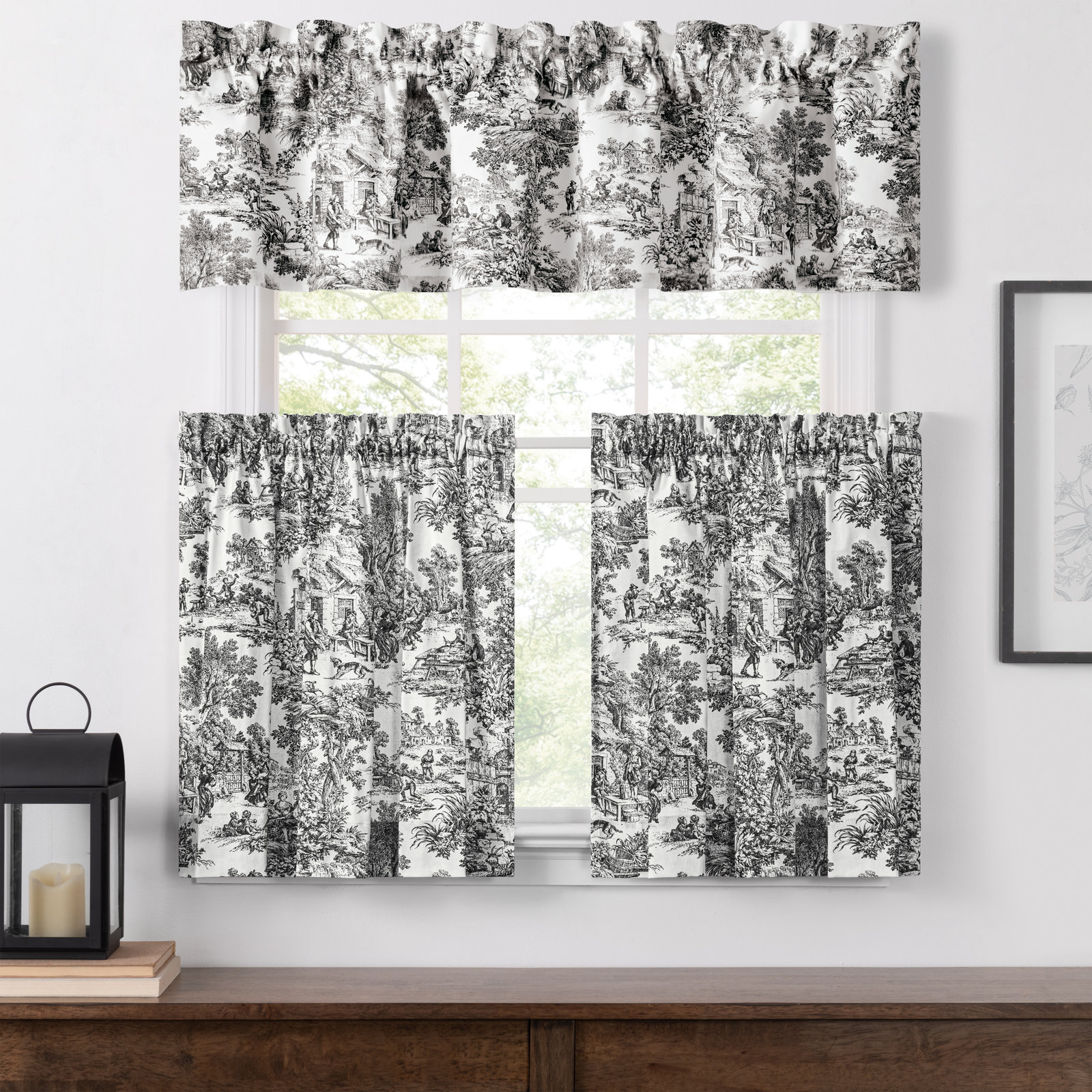Amelie Toile Cotton Window Valance, Black