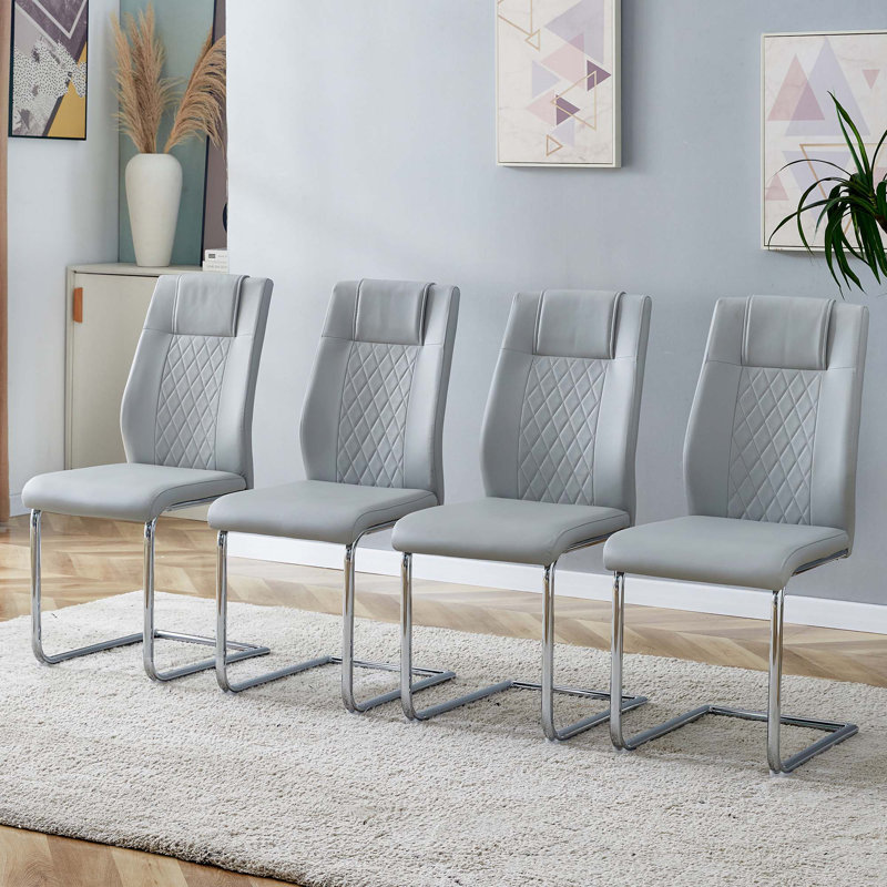 Chaises de salle à manger en similicuir, 4, Gris clair, Argent argent