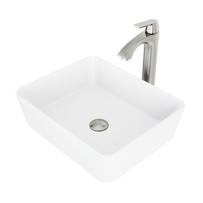 Lavabo de salle de bain rectangulaire en pierre blanche avec robinet H 12 po L 18 po x l 14 po x H 5 po Marigold