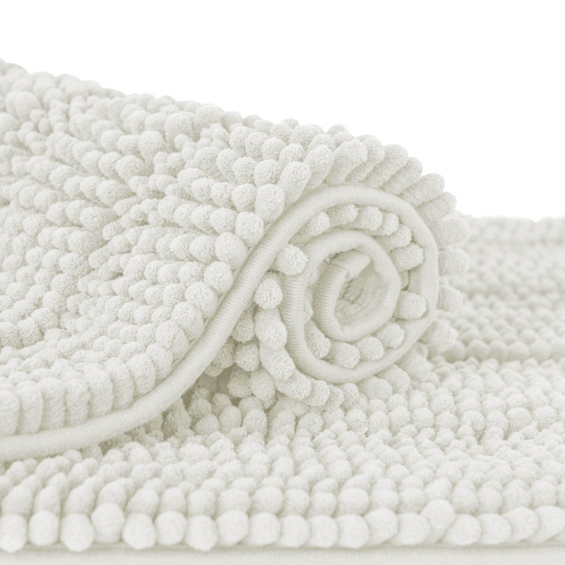 Chenault Soft Chenille Bathroom Rug, 16" W x 24" L+20" W x 32" L, Ivory White