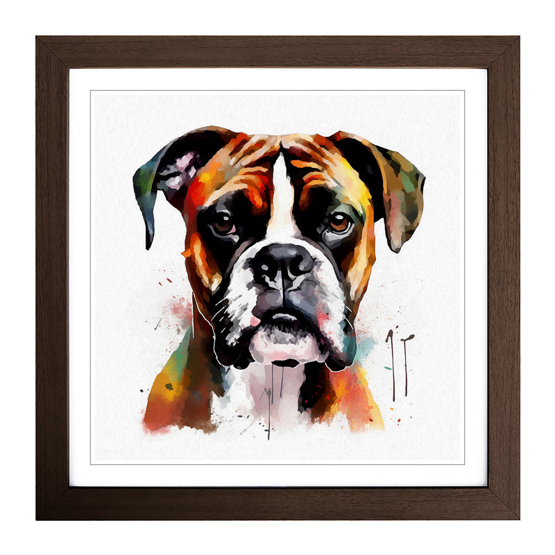 Boxer Dog Graphic Art No.3 - Framed Print, Walnut