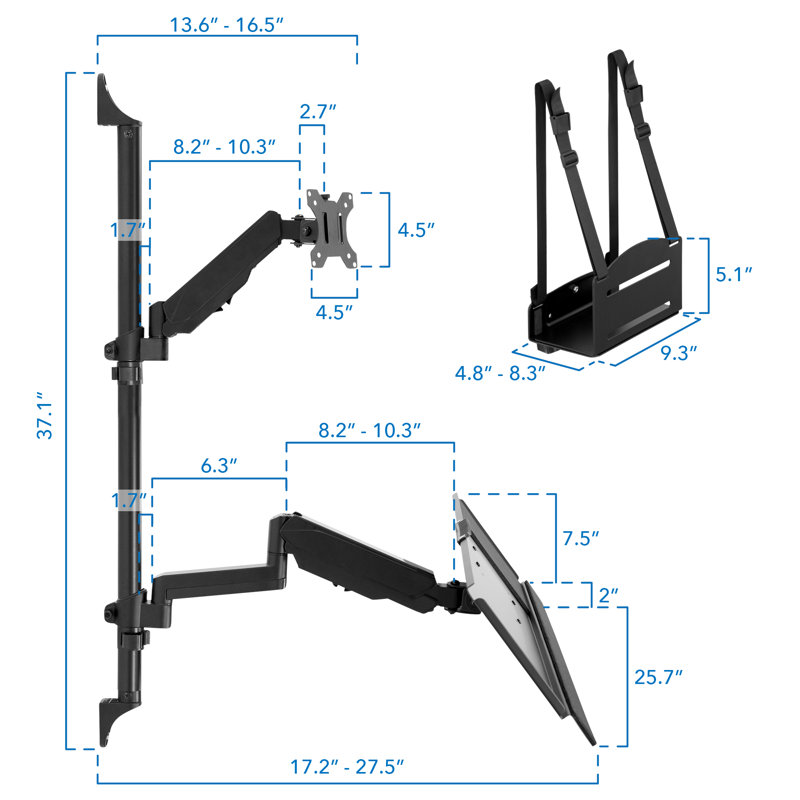 Mount-It Full Motion Wall Mount Workstation with Keyboard Tray and CPU Holder | Fits 32 in. Screens