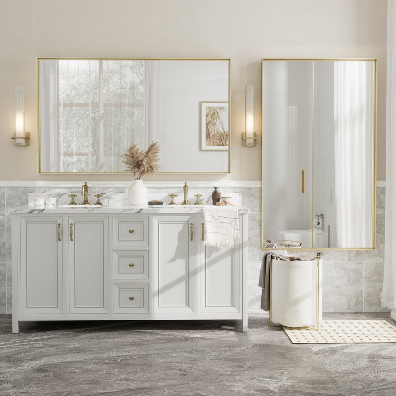 Miroir mural Aevar, 60 po x 36 po, Or brossé
