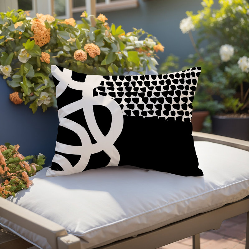 Oreiller rectangulaire réversible intérieur / extérieur Deo, Noir / blanc cassé, H 14 po x l 20 po