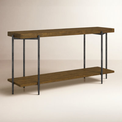 Ashley Furniture Bedford Park Rectangular Mango Wood Sofa Table with Forged Iron Base