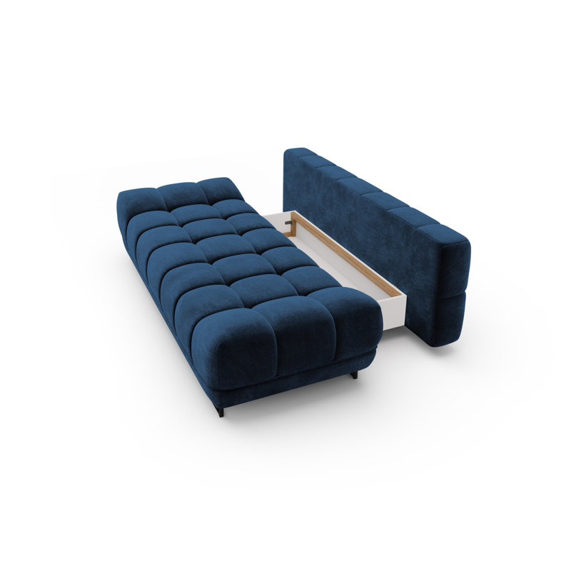 Nicolus 3 Seater Velvet Sofa Bed, Blue