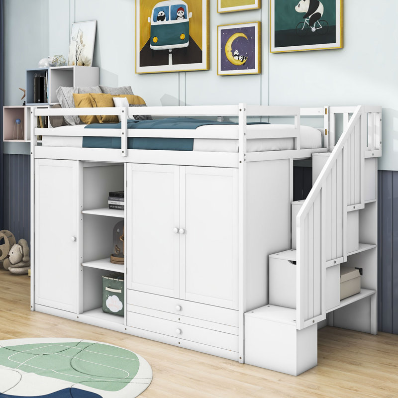 Gerdi Kids Twin Loft Bed with Drawers, White