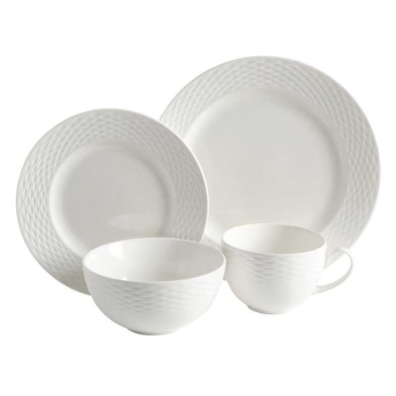 White Porcelain Embossed 16-Piece Dinnerware Set