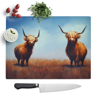 Two Highland Cows Vol.3  Glass Chopping Board
